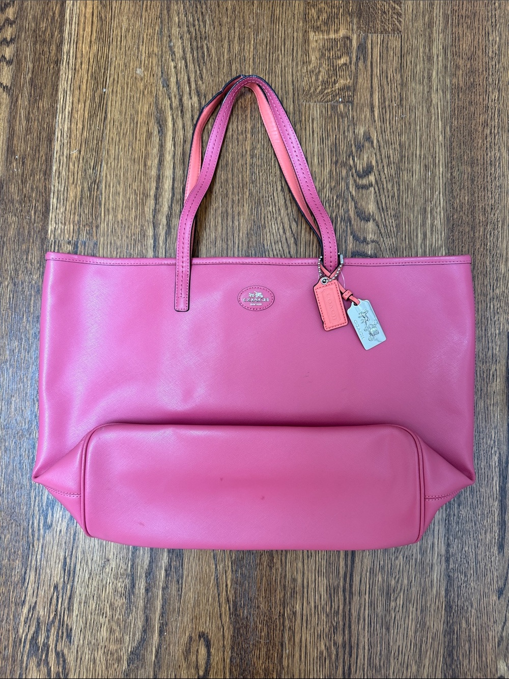 Coach Pink Leather Tote with Charm Tags - NWOT